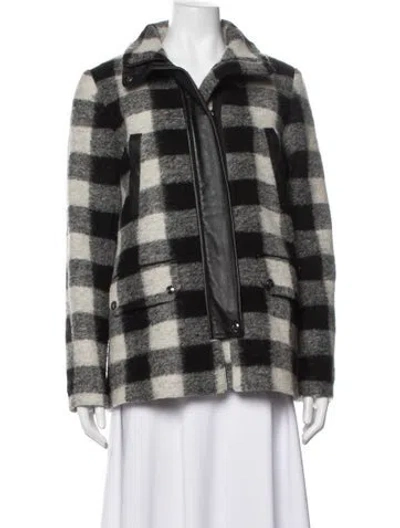 Pre-owned Joie Wool Plaid Print Jacket In Grey