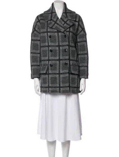 Pre-owned Joie Wool Plaid Print Peacoat In Gray