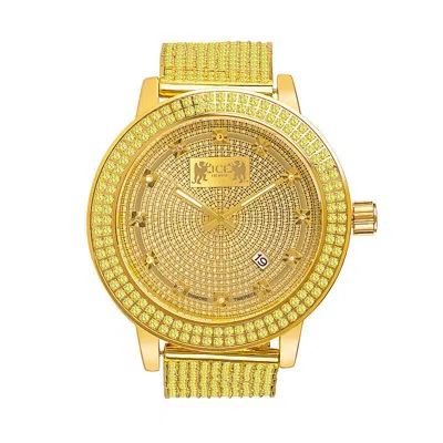 Pre-owned Jojino Canary Gold Tone Real Diamond Mens /jojo/joe Rodeo Custom Bezel Band Watch