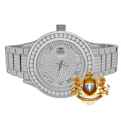 Pre-owned Jojino / Joe Rodeo Full Stainless Steel Roman Face White Gold Jojino Joe Rodeo Diamond Watch 45mm