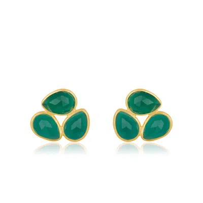 Jojo Harris Women's Green / Gold Trin Gold Green Agate Earring.