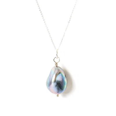Jojo Harris Women's Silver / Grey / Blue Andrea Grey Pearl Silver Necklace