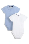 Jojo Maman Bébé Jojo Maman Bebe Assorted 2-pack Polo Collar Cotton Bodysuits In White/blue