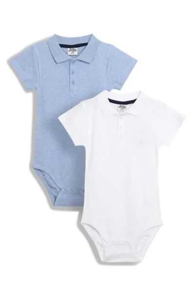 Jojo Maman Bébé Babies' Jojo Maman Bebe Assorted 2-pack Polo Collar Cotton Bodysuits In White/blue