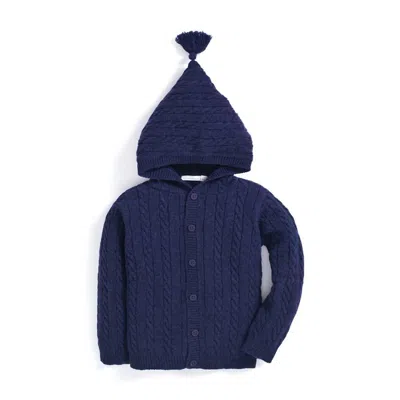 Jojo Maman Bébé Kids' Boy's Hooded Cable Knit Cardigan In Navy In Blue