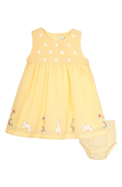 Jojo Maman Bébé Babies' Bunny & Flower Embroidered Cotton Dress In Yellow