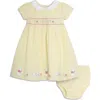 Jojo Maman Bébé Jojo Maman Bebe Bunny Appliqué Stripe Cotton Seersucker Dress & Bloomers In Yellow
