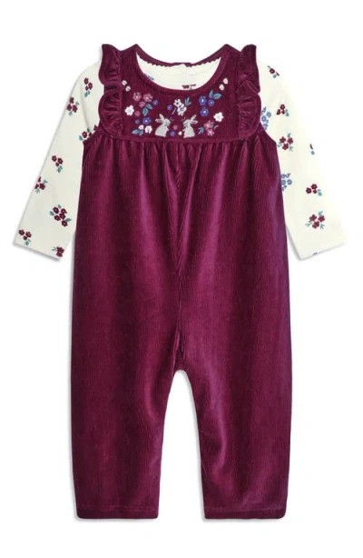Jojo Maman Bébé Babies' Jojo Maman Bebe Bunny Long Sleeve T-shirt & Overalls Set In Plum