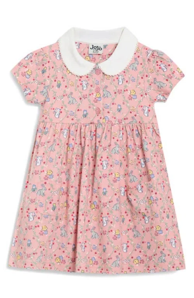 Jojo Maman Bébé Babies' Jojo Maman Bebe Bunny Print Short Sleeve Dress In Pink