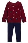 Jojo Maman Bébé Jojo Maman Bebe Butterfly Embroidered Sweatshirt & Leggings Set In Raspberry