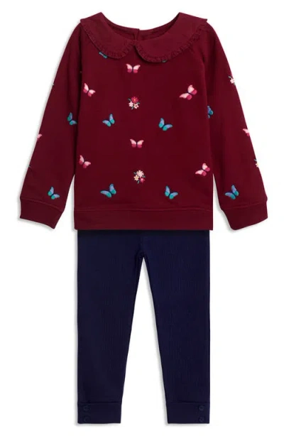 Jojo Maman Bébé Babies' Jojo Maman Bebe Butterfly Embroidered Sweatshirt & Leggings Set In Raspberry