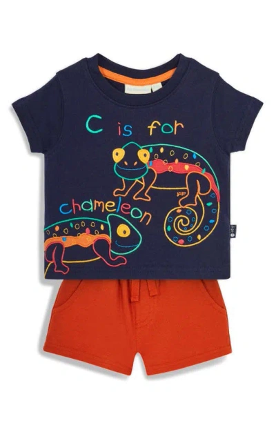 Jojo Maman Bébé Babies' Chameleon Embroidered T-shirt & Shorts Set In Cobalt