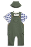 Jojo Maman Bébé Jojo Maman Bebe Check T-shirt, Knit Overalls & Bucket Hat Set In Khaki