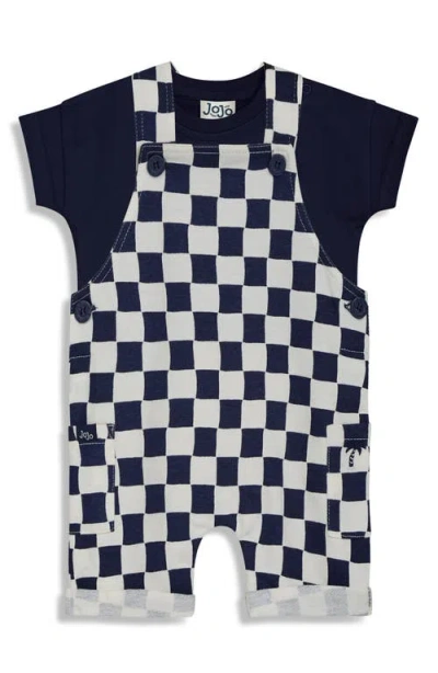 Jojo Maman Bébé Babies' Jojo Maman Bebe Checkerboard Cotton Shirt & Overalls Set In Blue