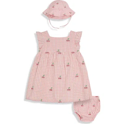 Jojo Maman Bébé Babies' Jojo Maman Bebe Cherry Embroidered Gingham Dress, Bloomers & Bucket Hat Set