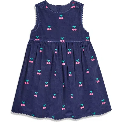 Jojo Maman Bébé Babies' Jojo Maman Bebe Cherry Embroidered Sleeveless Cotton Corduroy Dress In Blue