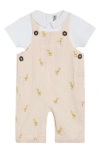 Jojo Maman Bébé Jojo Maman Bebe Cotton Bodysuit & Chick Embroidered Seersucker Overalls Set In Yellow