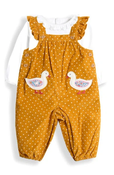 Jojo Maman Bébé Babies' Jojo Maman Bebe Cotton Top & Duck Appliqué Corduroy Overalls Set In Yellow