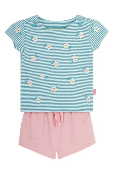 Jojo Maman Bébé Babies' Jojo Maman Bebe Daisy Embroidered T-shirt & Shorts Set In Duck Egg