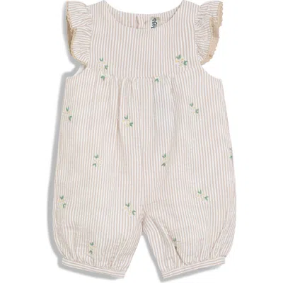 Jojo Maman Bébé Babies' Jojo Maman Bebe Daisy Embroidery Cotton Seersucker Jumpsuit In Natural