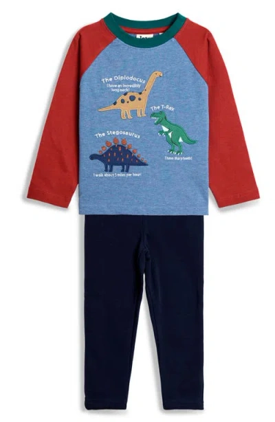 Jojo Maman Bébé Babies' Jojo Maman Bebe Dino Facts Raglan Sleeve T-shirt & Pants Set In Blue