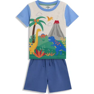 Jojo Maman Bébé Babies' Jojo Maman Bebe Dino Scene Cotton T-shirt & Shorts Set In Blue