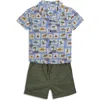 Jojo Maman Bébé Jojo Maman Bebe Dino Stamp Cotton Button-up Shirt & Shorts Set