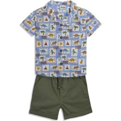 Jojo Maman Bébé Babies' Jojo Maman Bebe Dino Stamp Cotton Button-up Shirt & Shorts Set