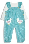 Jojo Maman Bébé Jojo Maman Bebe Duck Appliqué Dot Print Corduroy Overalls & Pointelle T-shirt Set In Duck Egg