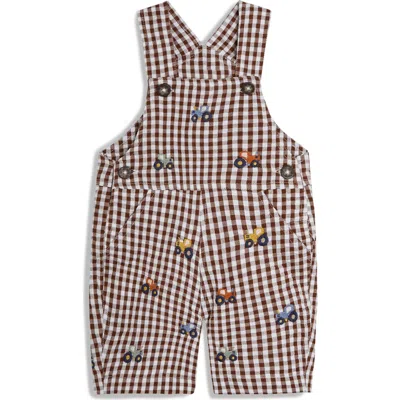 Jojo Maman Bébé Babies' Jojo Maman Bebe Embroidered Cotton Seersucker Overalls In Toffee