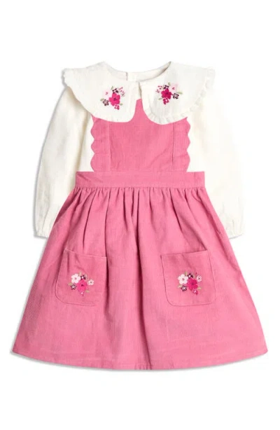 Jojo Maman Bébé Babies' Jojo Maman Bebe Embroidered Cotton Shirt & Corduroy Pinafore Dress Set In Multi