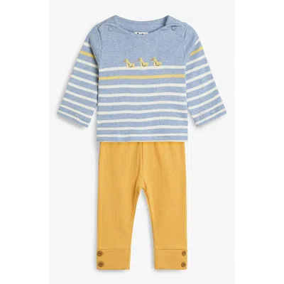 Jojo Maman Bébé Babies' Jojo Maman Bebe Embroidered Long Sleeve Cotton Top & Rib Leggings In Blue