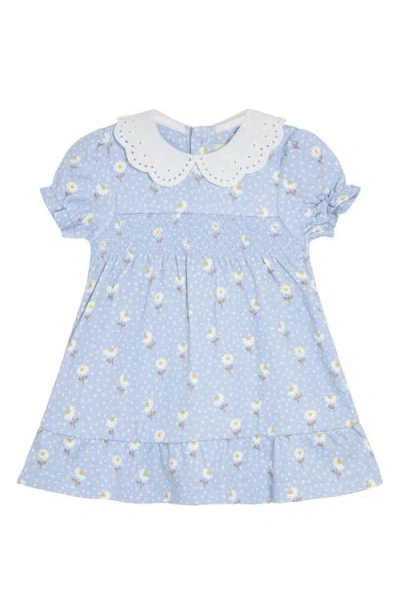 Jojo Maman Bébé Babies' Jojo Maman Bebe Floral Broderie Collar Cotton Jersey Dress In Blue