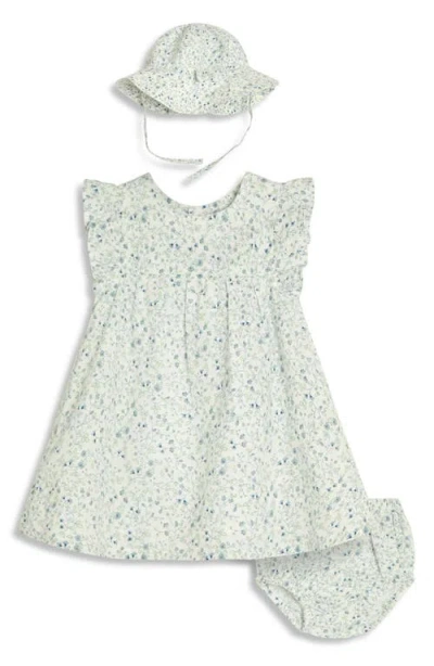 Jojo Maman Bébé Babies' Jojo Maman Bebe Floral Cotton Poplin Hat, Dress & Bloomers Set In Blue