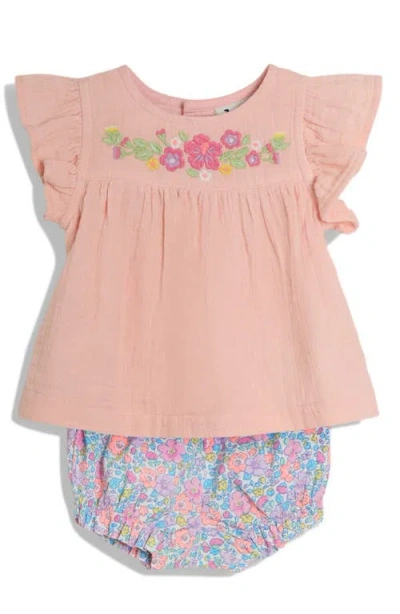 Jojo Maman Bébé Babies' Jojo Maman Bebe Floral Embroidered Cotton Gauze Top & Bloomers Set