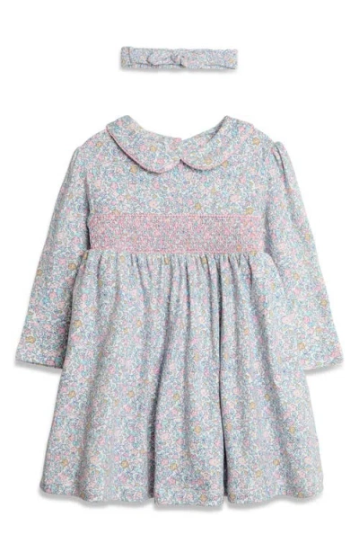 Jojo Maman Bébé Babies' Jojo Maman Bebe Floral Long Sleeve Cotton Dress & Headband Set In Pink