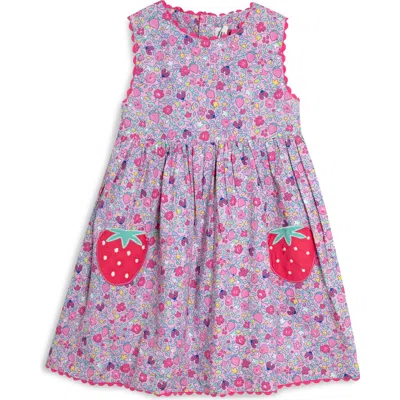 Jojo Maman Bébé Babies' Jojo Maman Bebe Floral Strawberry Appliqué Sleeveless Cotton Dress In Pink
