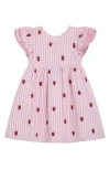 Jojo Maman Bébé Jojo Maman Bebe Gingham Check Strawberry Embroidered Cotton Seersucker Dress In Pink