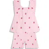 Jojo Maman Bébé Jojo Maman Bebe Gingham Check Strawberry Embroidered Cotton Seersucker Top & Shorts Set In Pink
