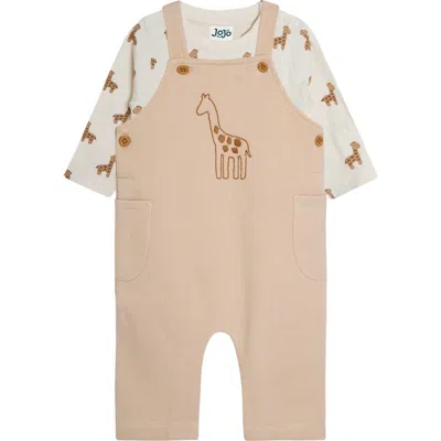 Jojo Maman Bébé Babies' Jojo Maman Bebe Giraffe Embroidered Overalls & T-shirt Set In Stone