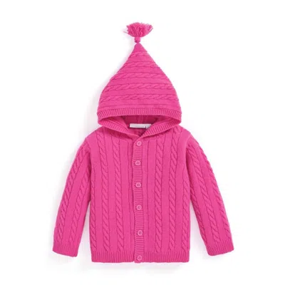 Jojo Maman Bébé Kids' Girl's Hooded Cable Knit Cardigan In Fuchsia In Pink