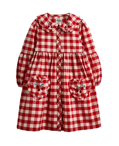 Jojo Maman Bébé Jojo Maman Bebe Girls' Embroidered Heart Pocket Collared Dress - Baby, Little Kid In Red