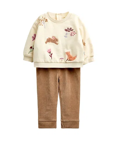 Jojo Maman Bébé Jojo Maman Bebe Girls' Embroidered Sweatshirt & Leggings Set - Baby In Multi