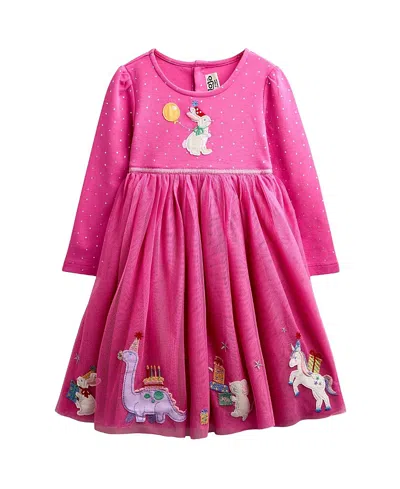 Jojo Maman Bébé Jojo Maman Bebe Girls' Long Sleeve Applique Tulle Dress - Baby, Little Kid In Pink
