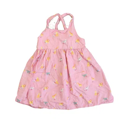 Pre-owned Jojo Maman Bébé Kids' Girls Pink Zoo Animals Dress In Multi