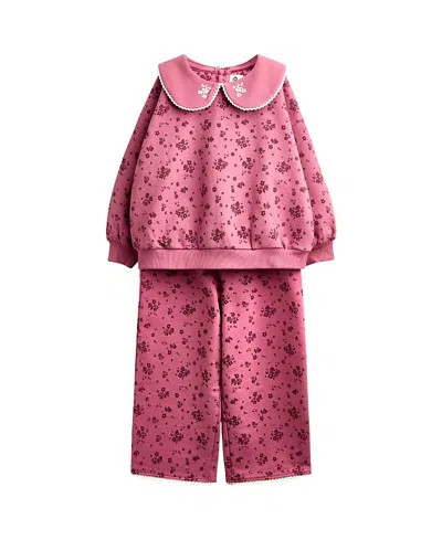 Jojo Maman Bébé Jojo Maman Bebe Girls' Printed Sweatshirt And Bottom Outfit Set - Baby, Little Kid In Pink