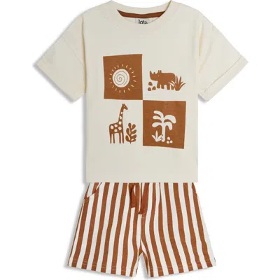 Jojo Maman Bébé Babies' Jojo Maman Bebe Graphic T-shirt & Stripe Shorts Set In Ecru