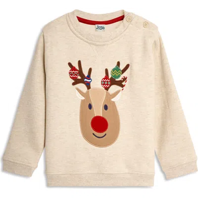 Jojo Maman Bébé Kids' Jojo Maman Bebe Holiday Reindeer Appliqué Cotton Graphic Sweatshirt In Neutral