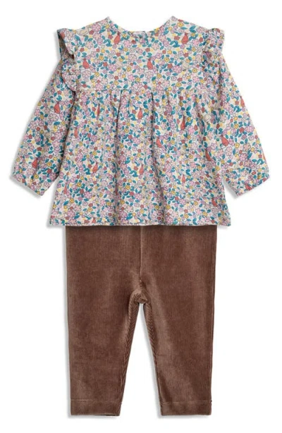 Jojo Maman Bébé Babies' Jojo Maman Bebe Homestead Friends Print Ruffle Cotton Top & Rib Leggings Set In Cream