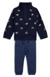 Jojo Maman Bébé Jojo Maman Bebe Kid's Tractor Half Zip Cotton Sweatshirt & Joggers Set In Brown